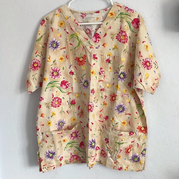 SCRUBS floral print scrub top L - Picture 1 of 6